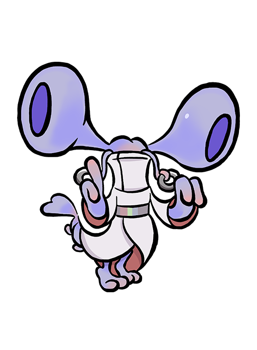 A cartoony drawing of Cipher. Its eyes are significantly exaggerated.